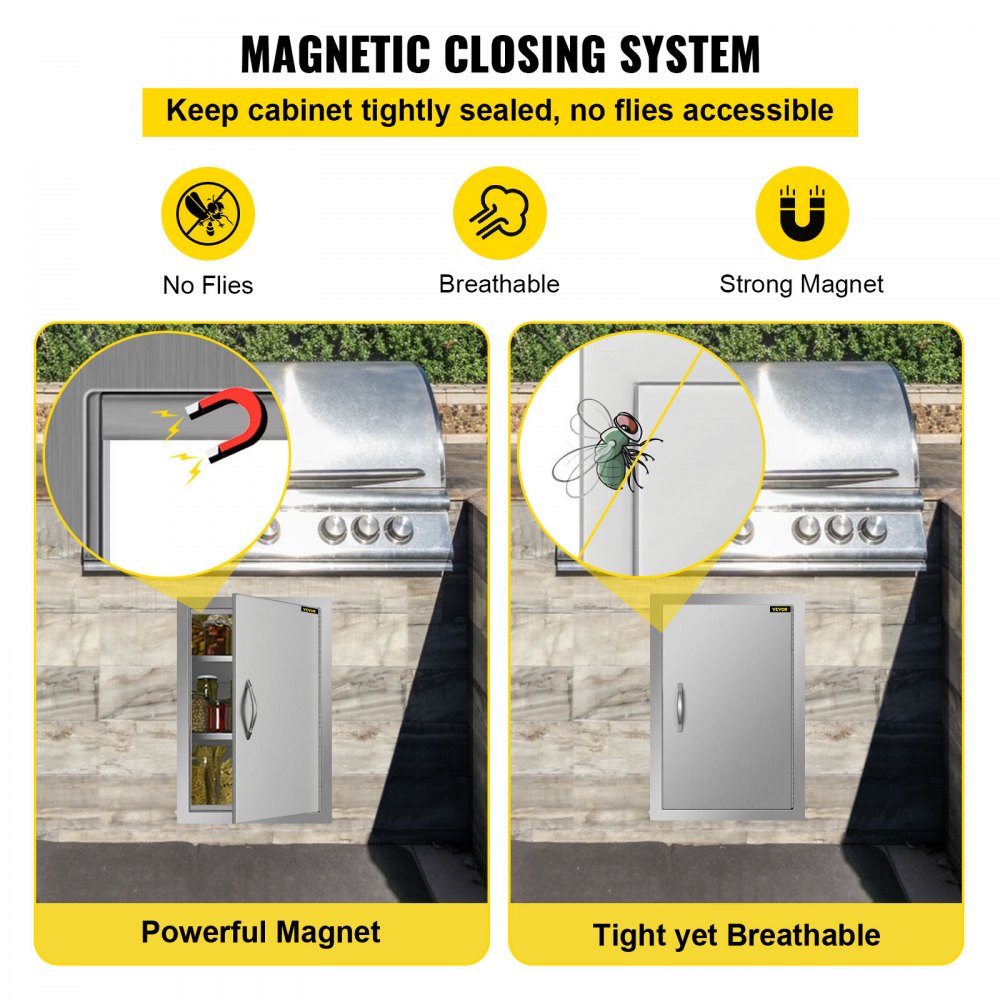 VEVOR BBQ Toegangsdeur Enkele Deur Buitenkeuken 43x61 cm Roestvrij Staal Zilver