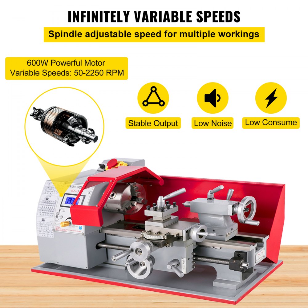 VEVOR Mini-draaibank 180 x 300 mm 600 W metalen draaibank precisie boorkop