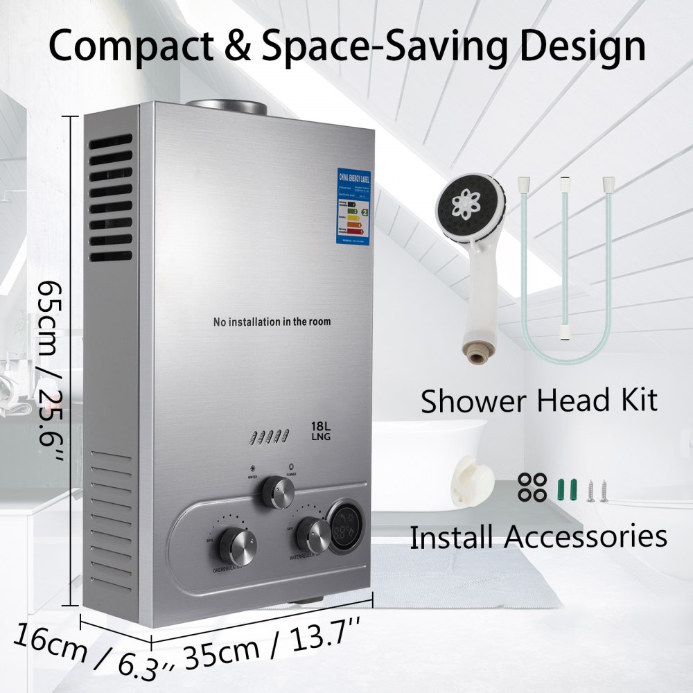 36KW 18L 4.8GPM Aardgas Tankless Instant Boiler Boiler Badkamer Douche