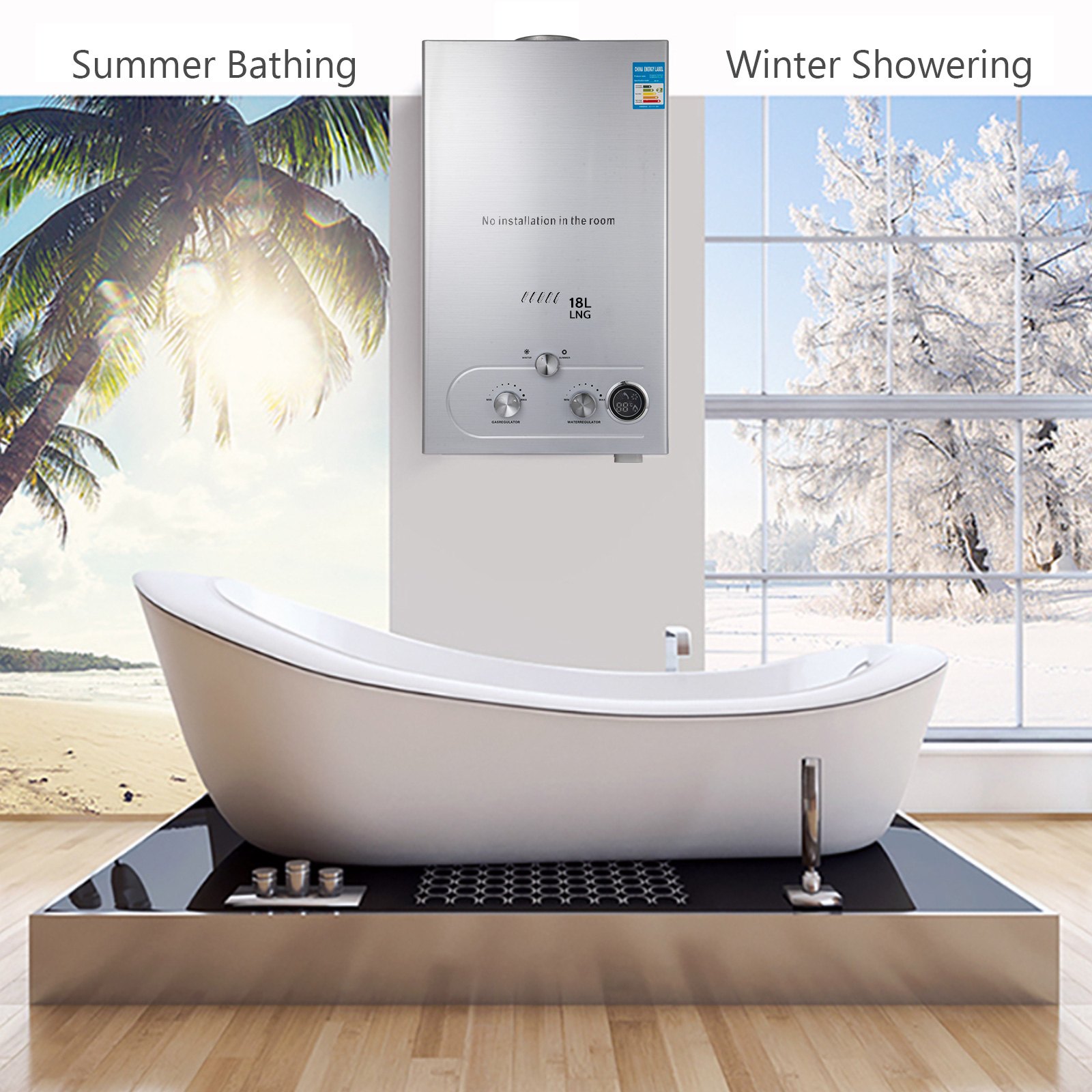 36KW 18L 4.8GPM Aardgas Tankless Instant Boiler Boiler Badkamer Douche