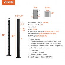 VEVOR relingpaal 106,68x5,08x5,08cm 30° schuine gatpaal 1 stuk.