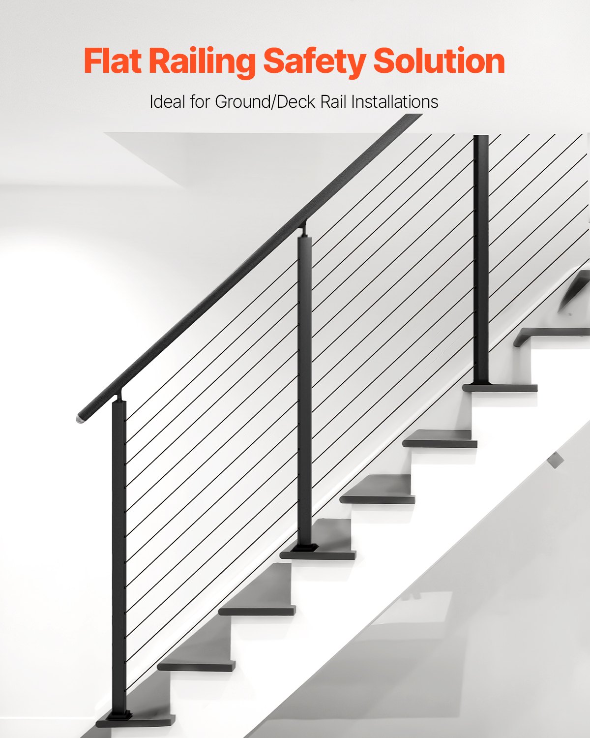 VEVOR Cable Railing Post, 42x2x2 Inch Stair Railing Post, with Pre-Drilled 30° Angled Holes, Stainless Steel Cable Rail Post with Horizontal and Curved Bracket, 1-Pack, Black, 1JZLGZXHS106W3XAA001V0