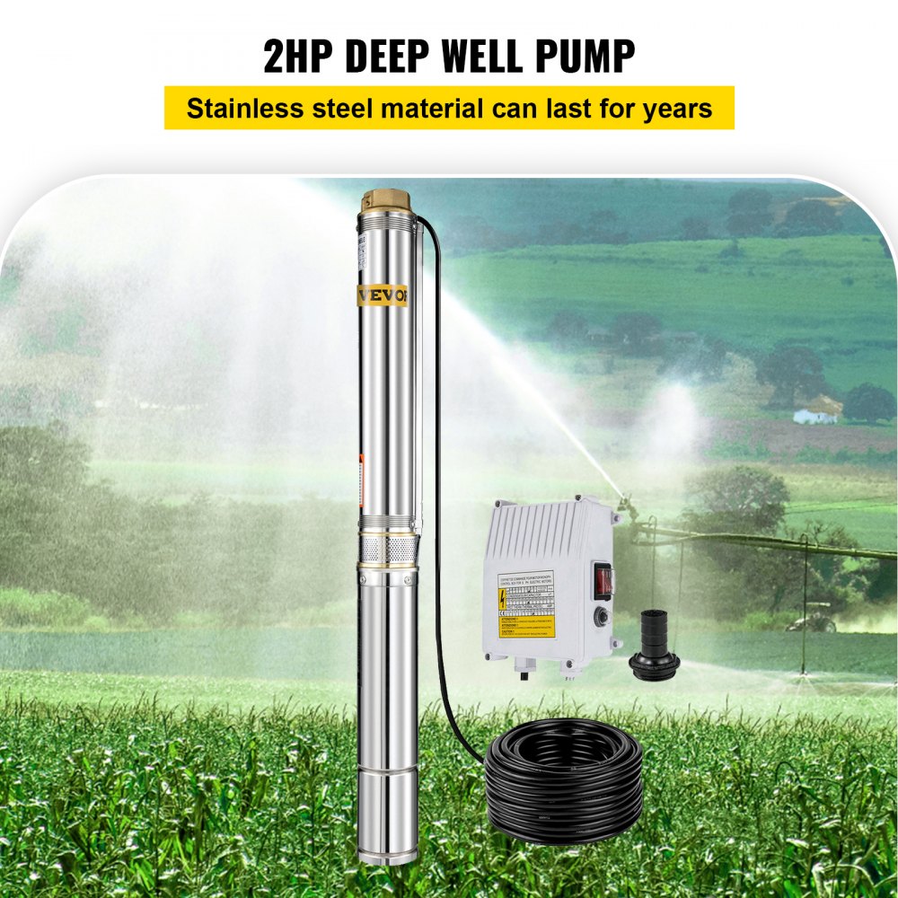 2hp Submersible Deep Well Pump Underground Pond Garden Durable Service Good
