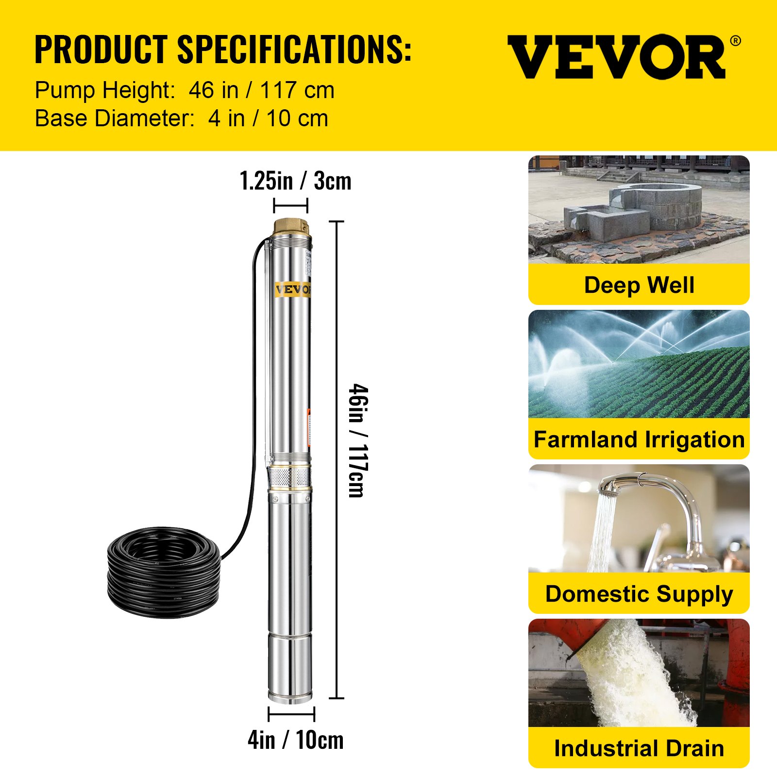 2hp Submersible Deep Well Pump Underground Pond Garden Durable Service Good