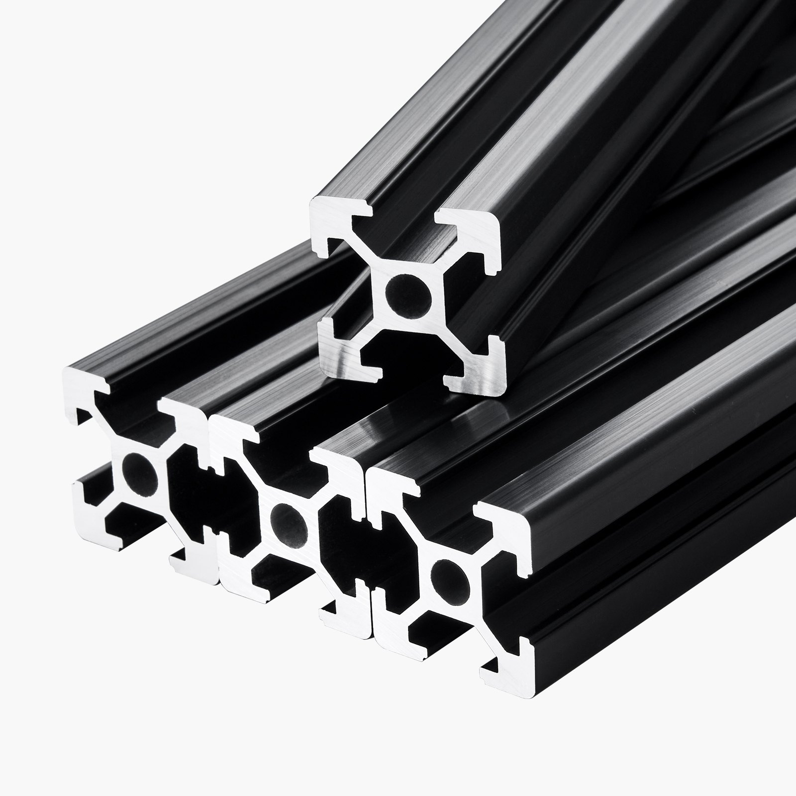 VEVOR Set van 4 aluminium profielen 1200 mm T-sleuf 2020 aluminium extrusieprofiel, geanodiseerde lineaire rail volgens Europese norm, groefprofiel voor 3D-printer, CNC-machine DIY, lasergravering, zwart