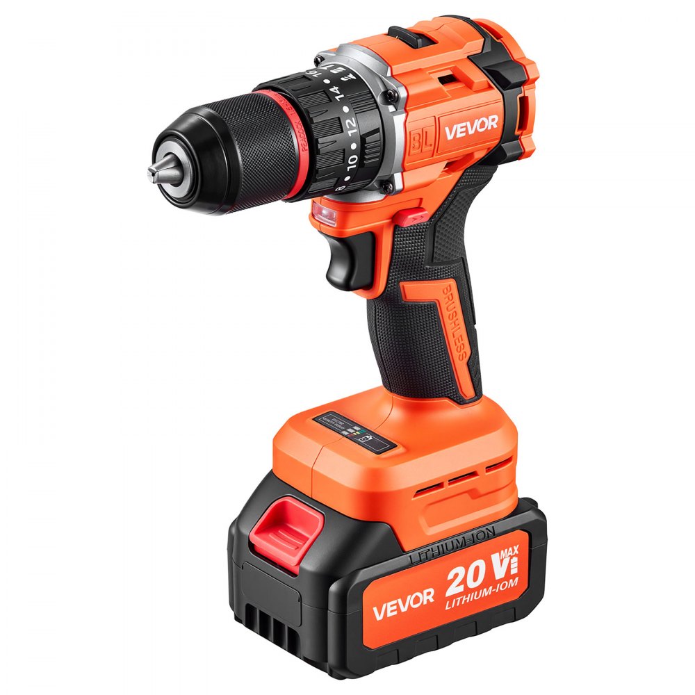 VEVOR Accu-klopboormachine 20V 12,7 mm 30.000 slagen per minuut 500 tpm/2.000 tpm, voor boren in hout en metaal en voor schroeven, 4000 mAh lithium-ion accu en lader, met volledig metalen boorkop, 65 Nm