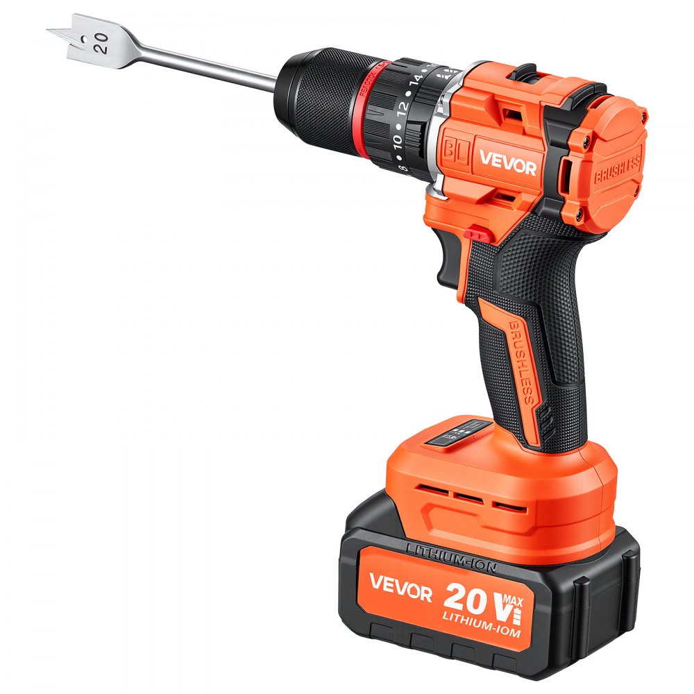 VEVOR Accu-klopboormachine 20V 12,7 mm 30.000 slagen per minuut 500 tpm/2.000 tpm, voor boren in hout en metaal en voor schroeven, 4000 mAh lithium-ion accu en lader, met volledig metalen boorkop, 65 Nm