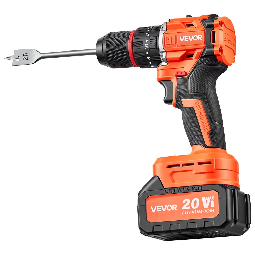 VEVOR Accu-klopboormachine 20V 12,7 mm 30.000 slagen per minuut 500 tpm/2.000 tpm, voor boren in hout en metaal en voor schroeven, 4000 mAh lithium-ion accu en lader, met volledig metalen boorkop, 65 Nm