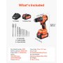 VEVOR Accu-klopboormachine 20V 12,7 mm 30.000 slagen per minuut 500 tpm/2.000 tpm, voor boren in hout en metaal en voor schroeven, 4000 mAh lithium-ion accu en lader, met volledig metalen boorkop, 65 Nm