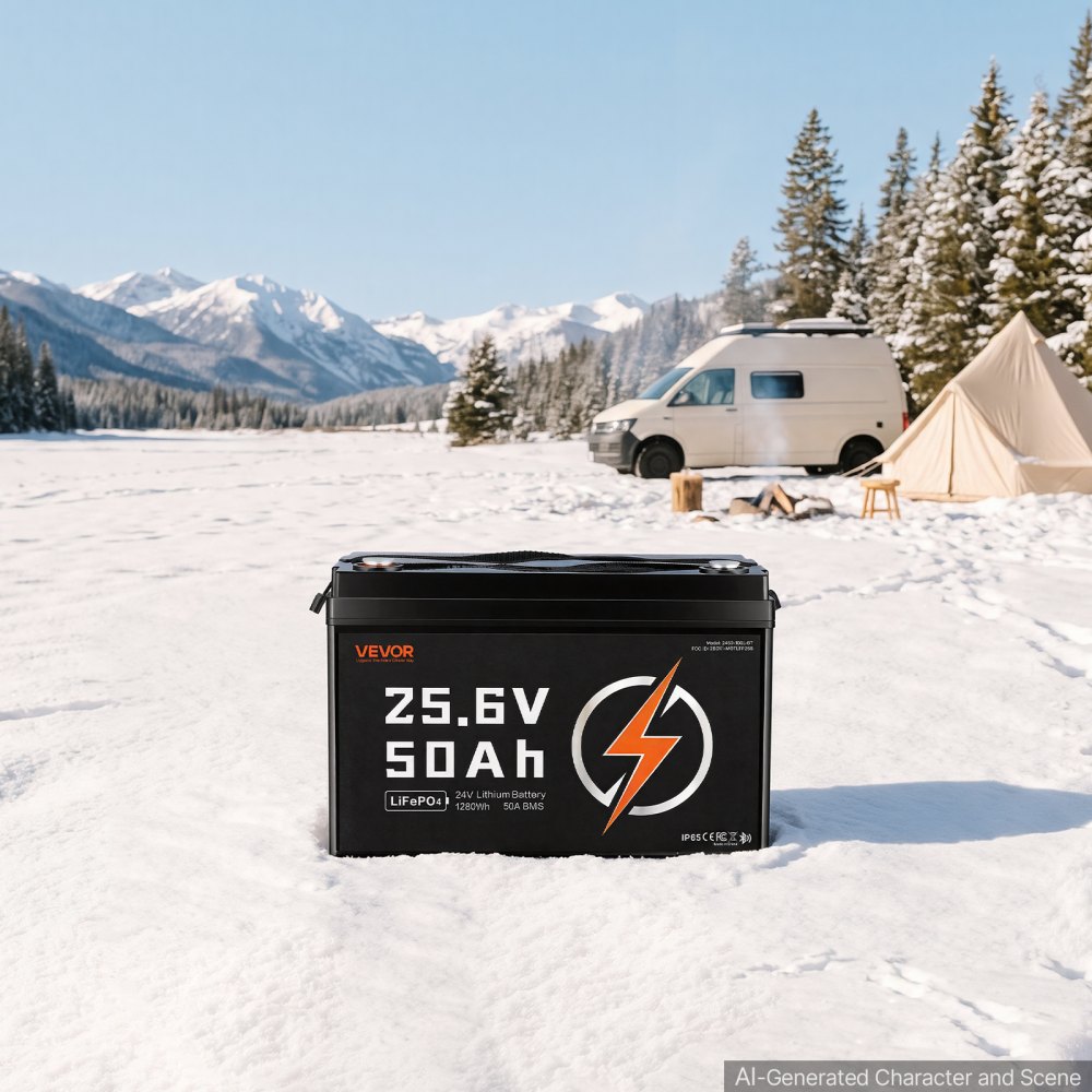 VEVOR LiFePO4-accu 24V 50Ah 50A lithiumaccu met Bluetooth BMS, geschikt voor campers, caravans, zonne-energieopslag en elektromotoren, 20-29,2V DC, bescherming tegen lage temperaturen, 1280Wh