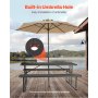 VEVOR Foldable Picnic Table, 6 FT Folding Picnic Tables with Benches, Steel Outdoor Bench Set with Umbrella Hole, Large Outside Dining Table for Patio Garden Yard Poolside (Black)