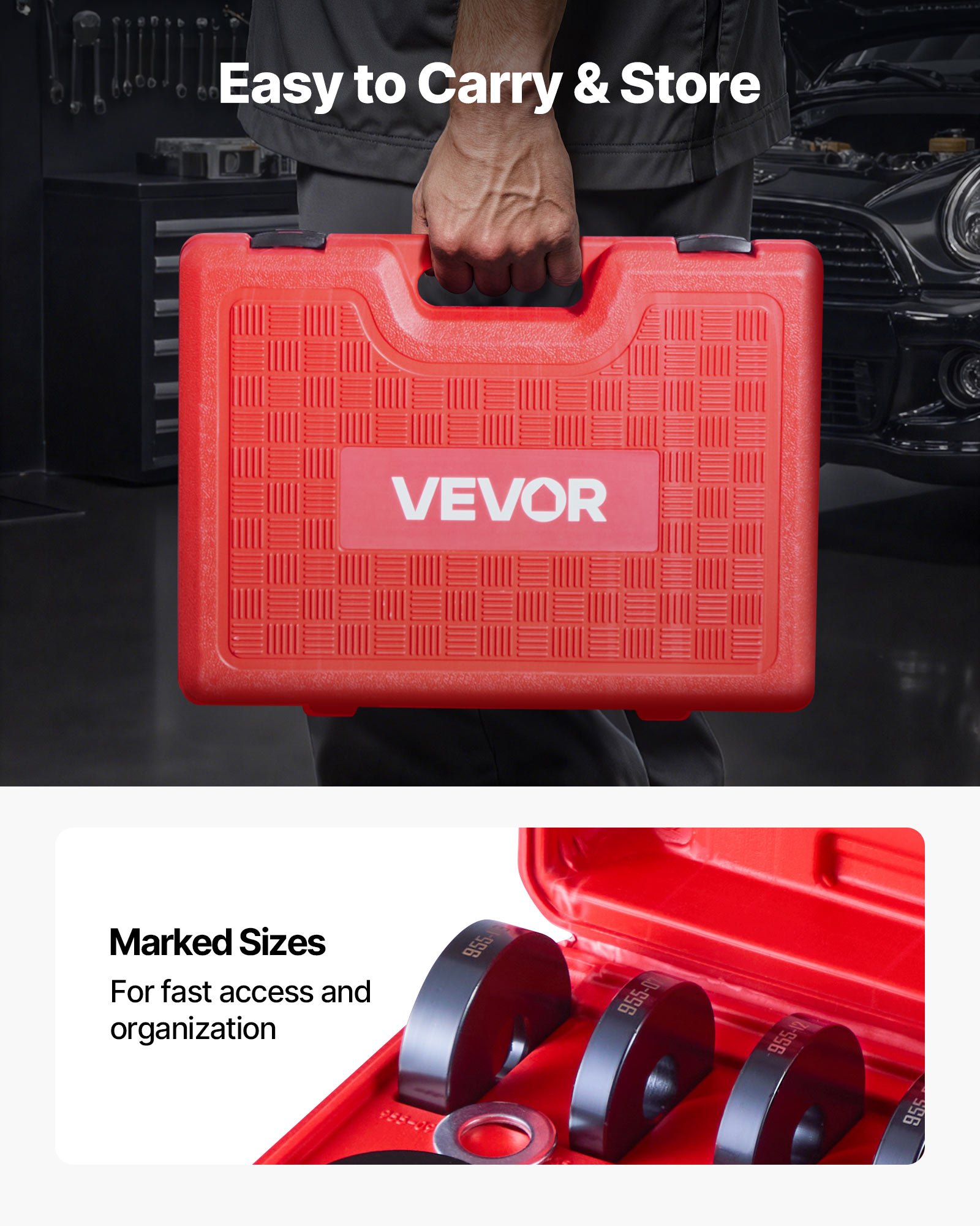 VEVOR lagerpersset 10+24-delig, 2-in-1 kogelgewrichtpers & wiellagertrekkerset, afdichtingsdriverset met 13 bussen, C-frame en hulzen, robuuste demontage- en installatieset met koffer