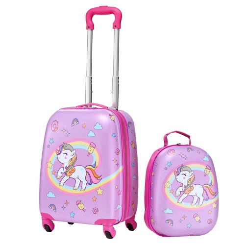 VEVOR 2-delige kinderkofferset, 457,2 mm, harde koffer met wielen & rugzak, kindertrolley, kinderkoffer, perfect cadeau voor jongens en meisjes, praktisch voor reizen en vliegen (Eenhoorn)