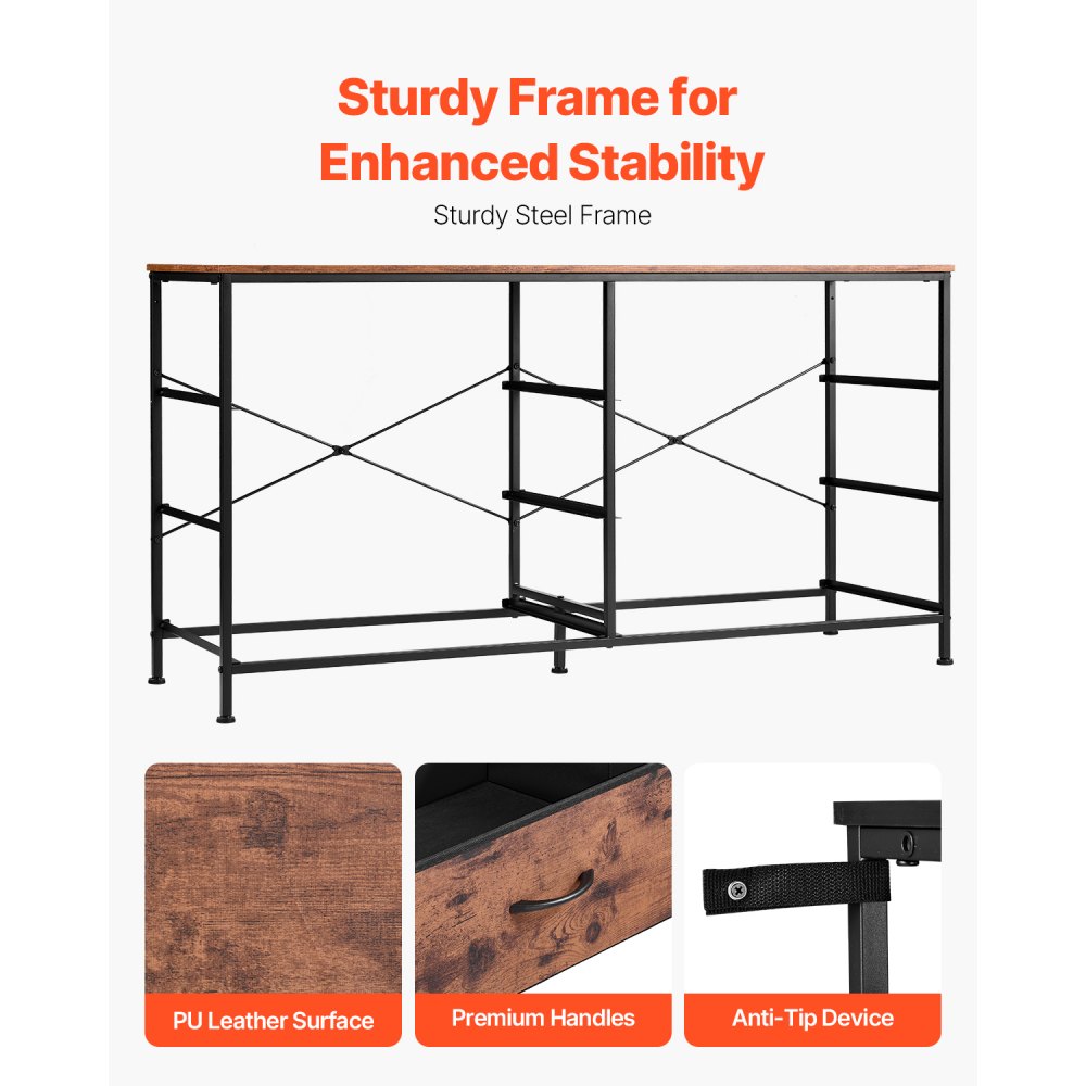 VEVOR 6 Drawer Dresser, Tall Chest Organizer Drawer Dresser, TV Stand with Storage, Closet Storage Drawers with Sturdy Steel Frame, Fabric Storage Tower for Bedroom, Hallway, Closet, Rustic Brown