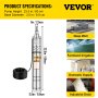 VEVOR Stainless Steel Submersible Well Pump 220V Submersible Pump for Wells 0.55KW Depth Pump Up to 100m Flow Rate 2000L / H Submersible Pump with 14m Cable