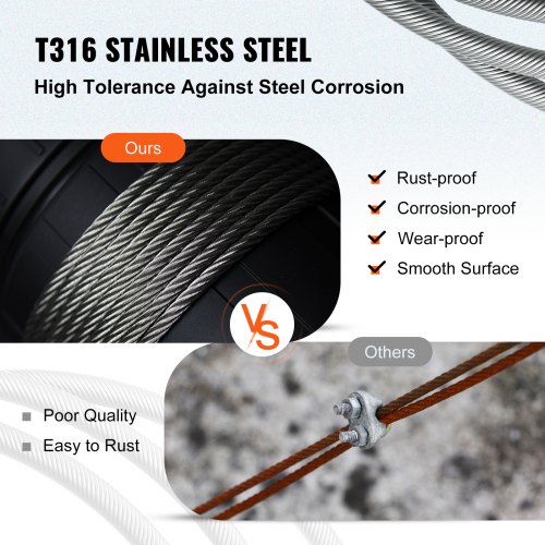VEVOR Staalkabel Stalen Touw T316 Roestvrij Staal Tuin Draad Touw 3,2mm Diameter