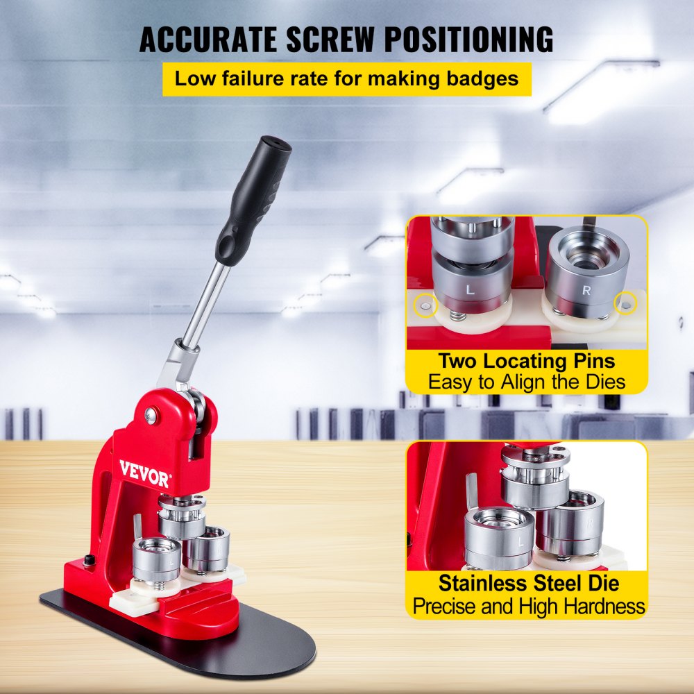 VEVOR Knopenmachine Button Machine 32mm(1.3) Button Badge Maker press 1000 Pcs 200-300pcs/h punch press badge maker