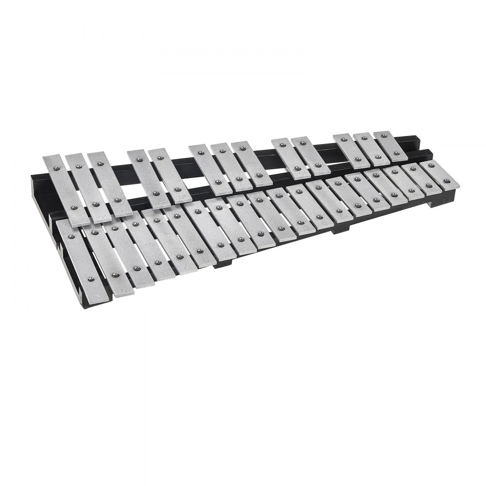 VEVOR glockenspiel xylophone with silver metal bars and black frame.