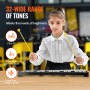 child playing VEVOR glockenspiel xylophone in classroom, highlighting 32-wide range of tones for beginners.