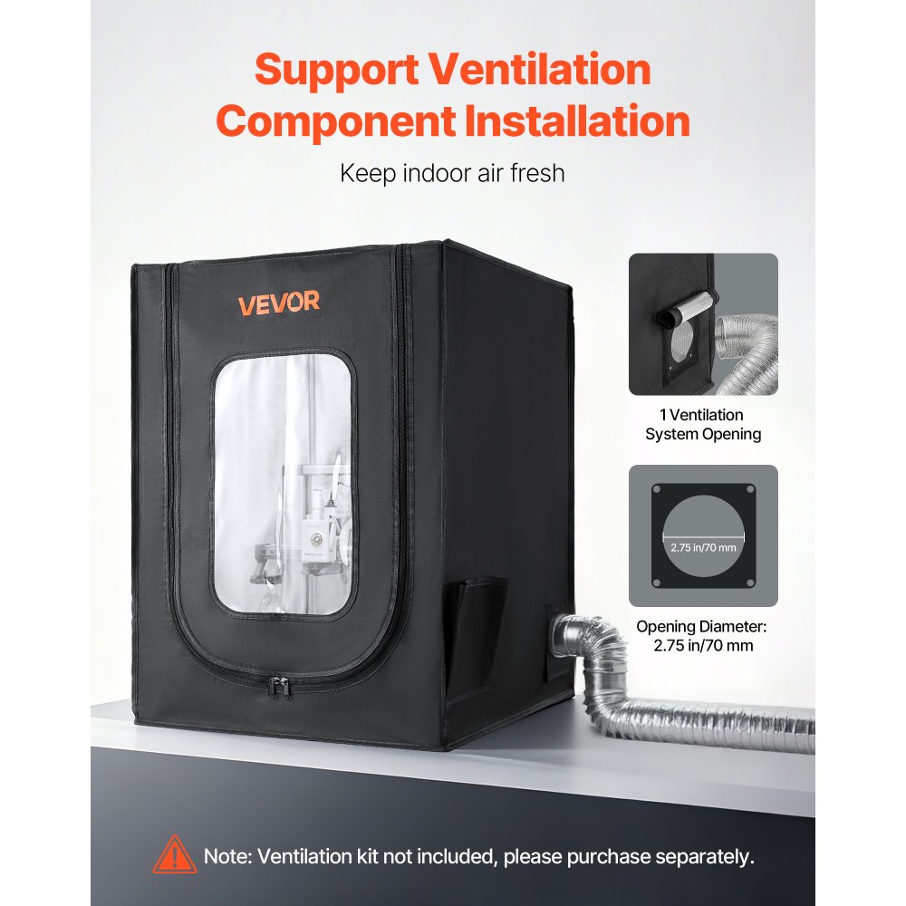 VEVOR 3D-printerbehuizing/printertent (55 x 65 x 75 cm), stofbestendige beschermkap met constante temperatuurregeling en ledverlichting, compatibel met gangbare modellen van Creality/ELEGOO/Anycubic
