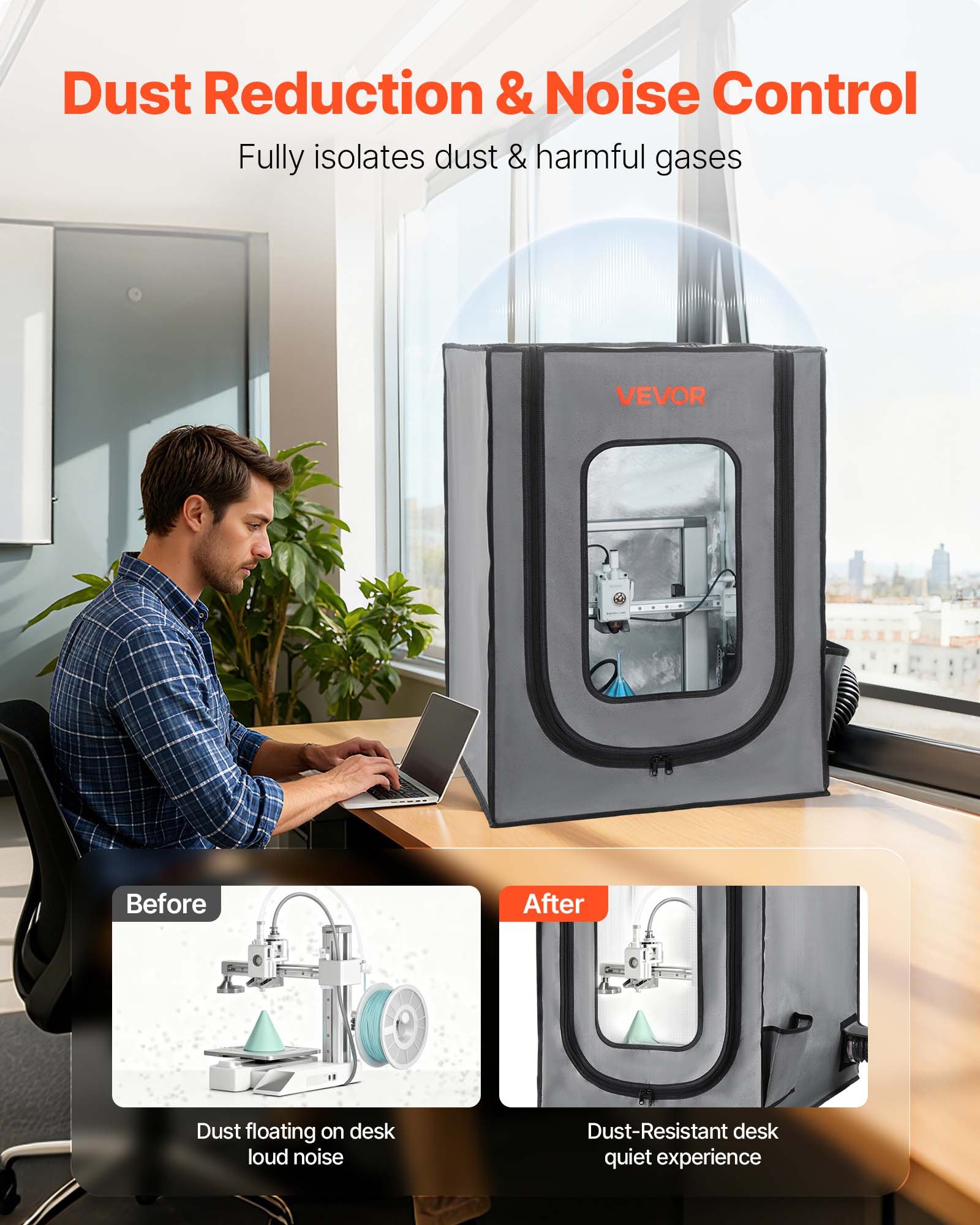 VEVOR 3D-printerbehuizing/printertent (55 x 65 x 75 cm), stof- en waterdichte beschermkap met constante temperatuurregeling en LED-verlichting, compatibel met Photon Mono/Mars 3, FDM/LCD-printers.