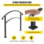 BuoQua 3FT Adjustable Handrail Fits for 2 or 3 Steps Matte Black Stair Rail Wrought Iron Handrail with Installation Kit Hand Rails for Outdoor Steps