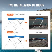 VEVOR 3 Arch Bimini Top Boat Cover, 1370-1520mm Installation Width 900D Polyester Canopy with Aluminum Alloy Frame, Waterproof & Sun Protection, Includes Storage Box, 2 Support Poles Blue