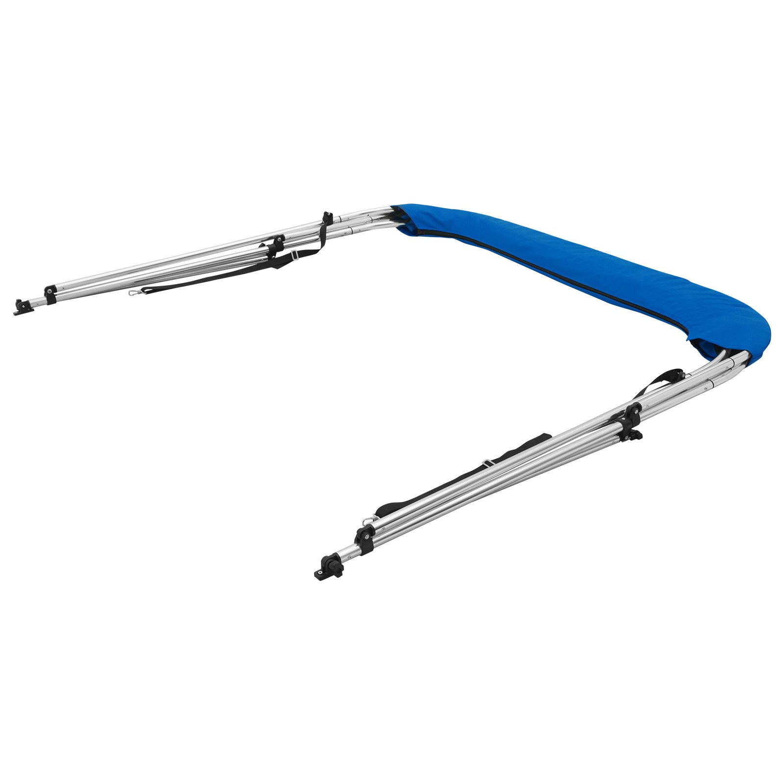 VEVOR 3-boogs Biminitop boothoes, installatiebreedte 1370-1520 mm, 900D polyester luifel met aluminium frame, waterdicht en zonwerend, inclusief opbergdoos, 2 steunpalen, blauw