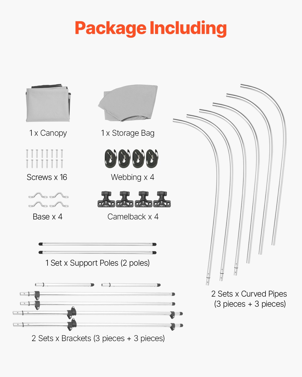 VEVOR Bimini Top Bootkap Zonnescherm (3 Bogen) Gemaakt van 600D Polyester met Aluminiumlegering Frame, Waterdichte Zonnescherm Bootluifel met Opbergtas, 216-229 cm (B) Lichtgrijs
