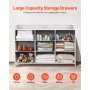 VEVOR 9 Drawer Dresser, Tall Drawer Dresser with Fabric Bin, Closet Storage Drawers with Sturdy Metal Frame, LED Lights & Built-in Outlet, Fabric Storage Tower for Bedroom, Hallway, Closet, White
