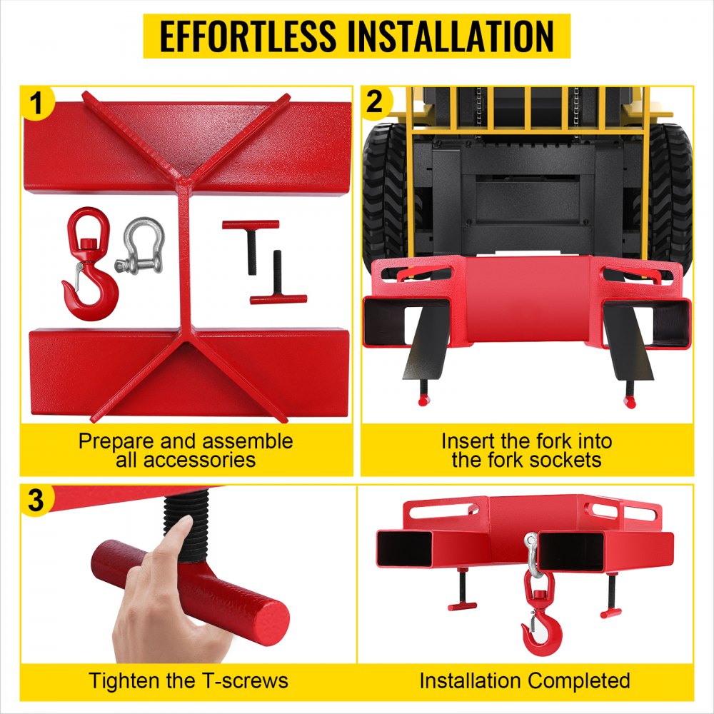 VEVOR 3T-haak Heftruckhaak Dubbel vorkontwerp, 3000 kg Heftruckhaak Koolstofstaal, 530 x 530 x 170 mm Heftruckhijsinrichting Draaibare haak Mobiele kraan Heftruckbevestigingen