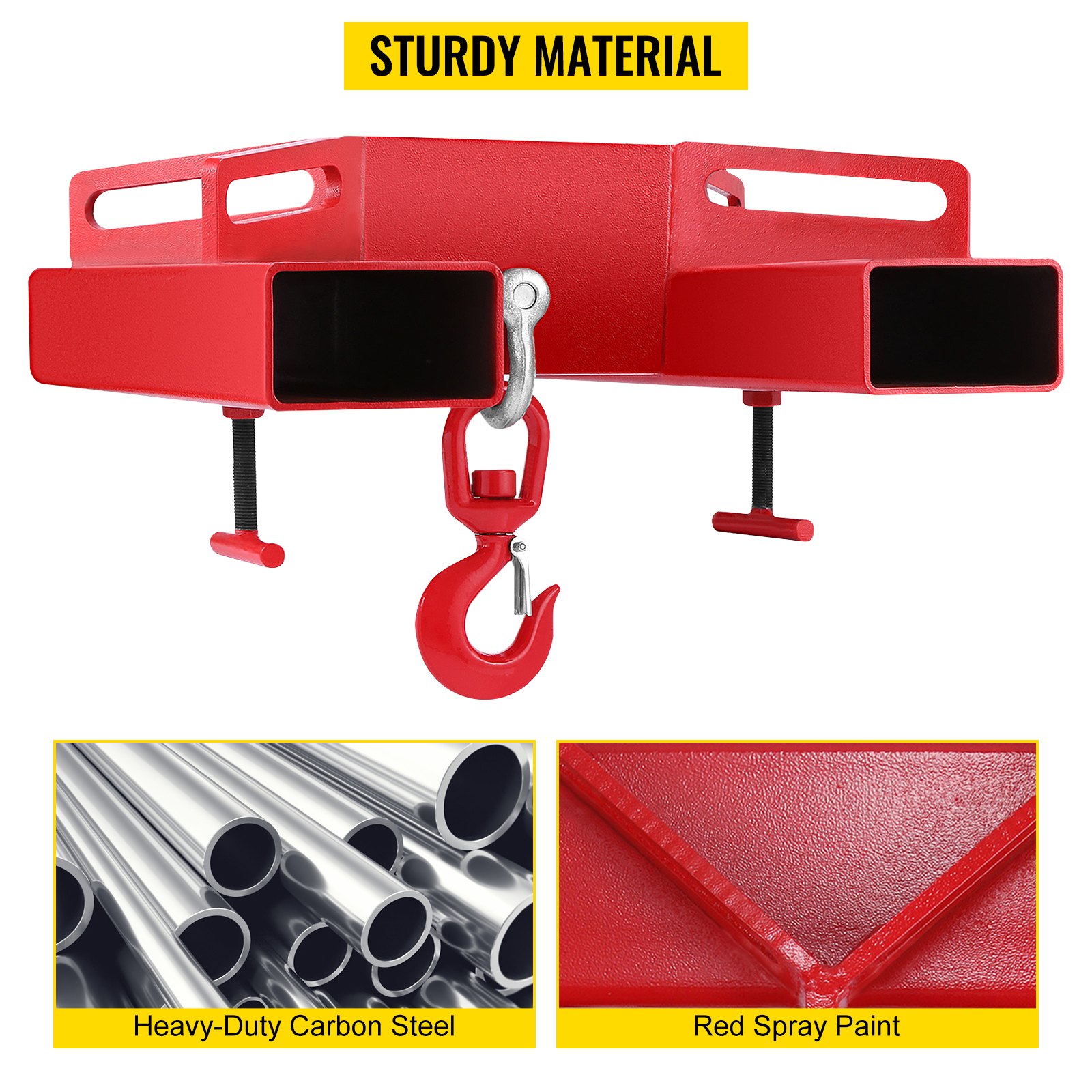VEVOR 3T-haak Heftruckhaak Dubbel vorkontwerp, 3000 kg Heftruckhaak Koolstofstaal, 530 x 530 x 170 mm Heftruckhijsinrichting Draaibare haak Mobiele kraan Heftruckbevestigingen
