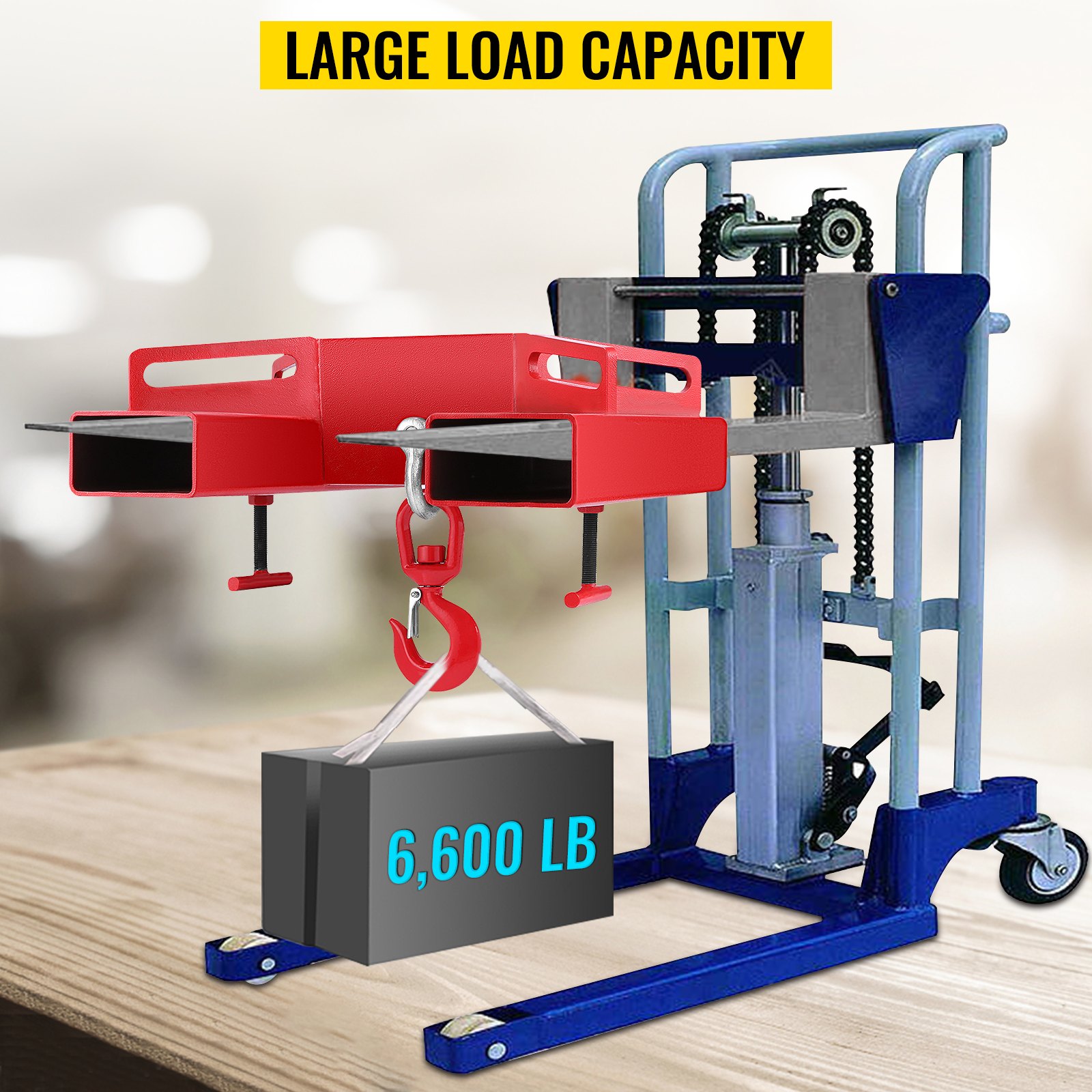 VEVOR 3T-haak Heftruckhaak Dubbel vorkontwerp, 3000 kg Heftruckhaak Koolstofstaal, 530 x 530 x 170 mm Heftruckhijsinrichting Draaibare haak Mobiele kraan Heftruckbevestigingen