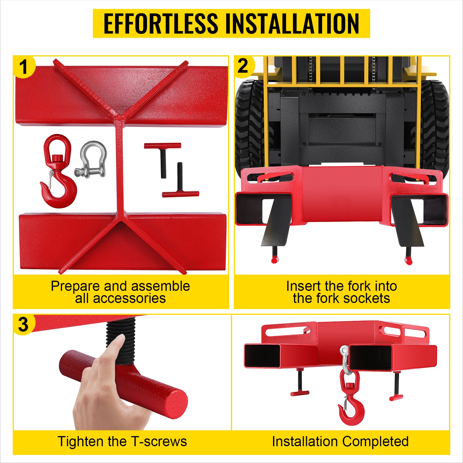 VEVOR 3T-haak Heftruckhaak Dubbel vorkontwerp, 3000 kg Heftruckhaak Koolstofstaal, 530 x 530 x 170 mm Heftruckhijsinrichting Draaibare haak Mobiele kraan Heftruckbevestigingen