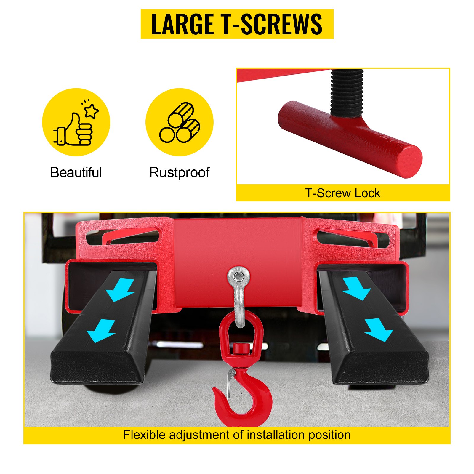 VEVOR 3T-haak Heftruckhaak Dubbel vorkontwerp, 3000 kg Heftruckhaak Koolstofstaal, 530 x 530 x 170 mm Heftruckhijsinrichting Draaibare haak Mobiele kraan Heftruckbevestigingen