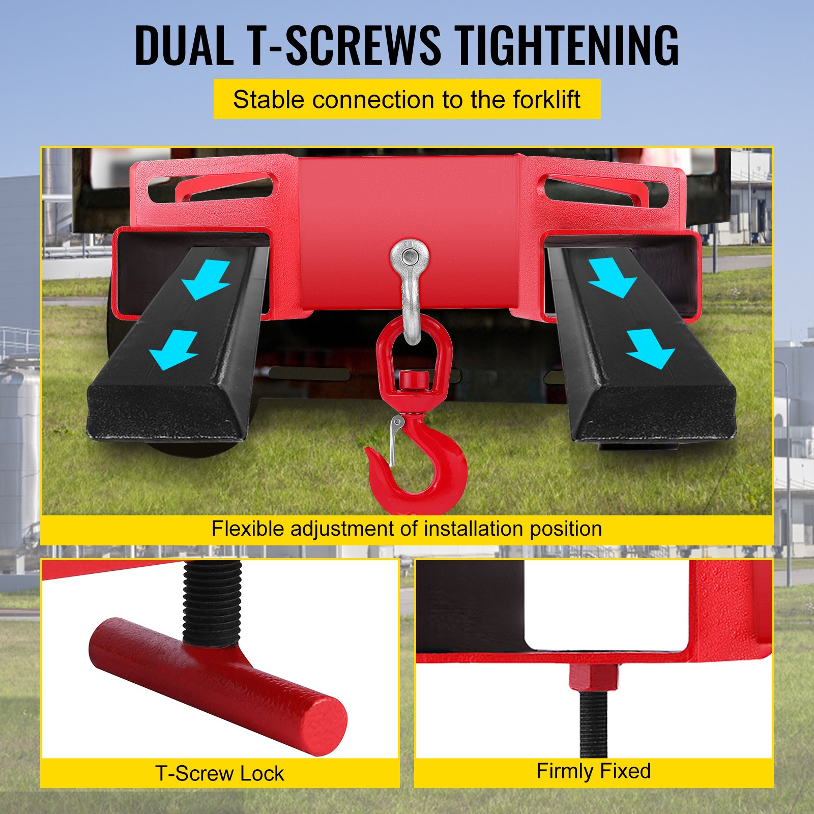 VEVOR 3 Ton Forklift Lifting Hook 6000 LBS/3000KG Capacity Lift Truck Fork Hoist Swivel Hook Mobile Crane Forklift Attachments