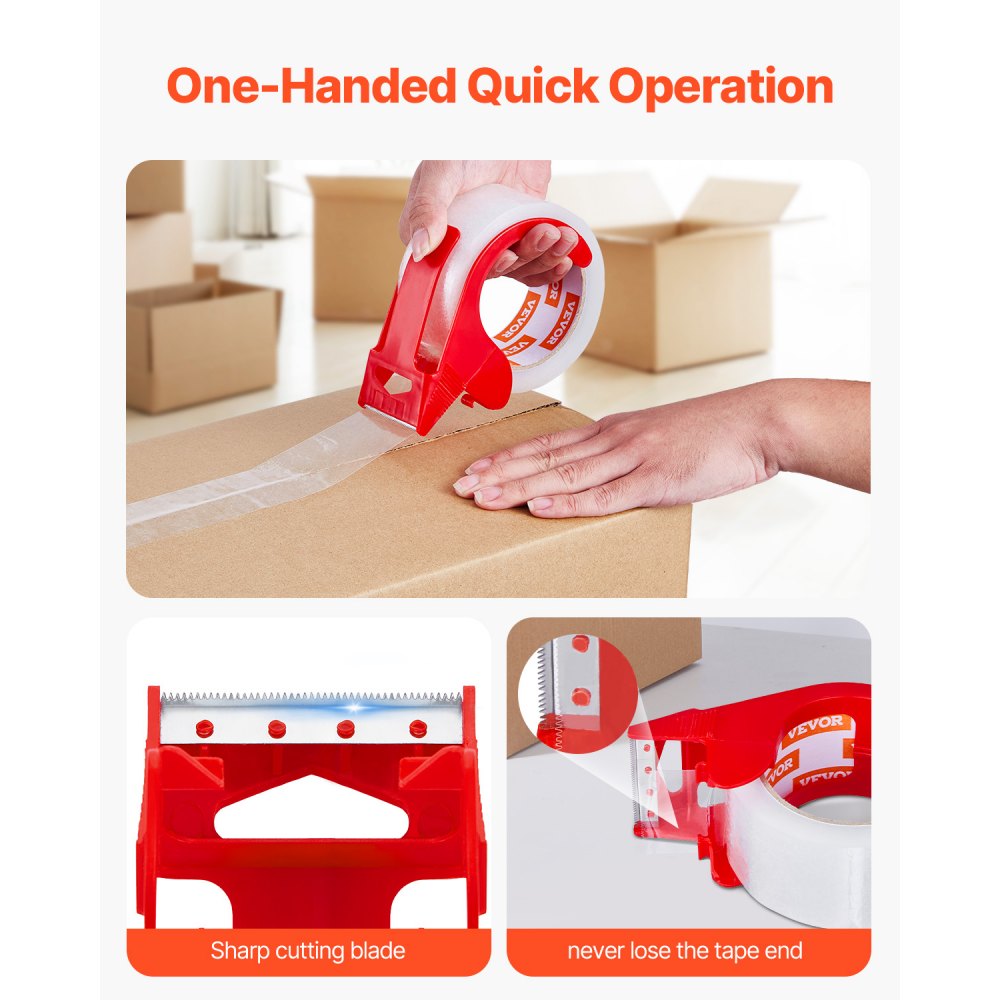 VEVOR Transparante verpakkingstape, kern 76,2 mm, verpakking van 12 stuks 47,8 mm x 59,436 m Pakkettape met dispenser, 0,068 mm sterke tape, ideaal voor verhuizingen, opslag en verpakking, verzending en postverzending