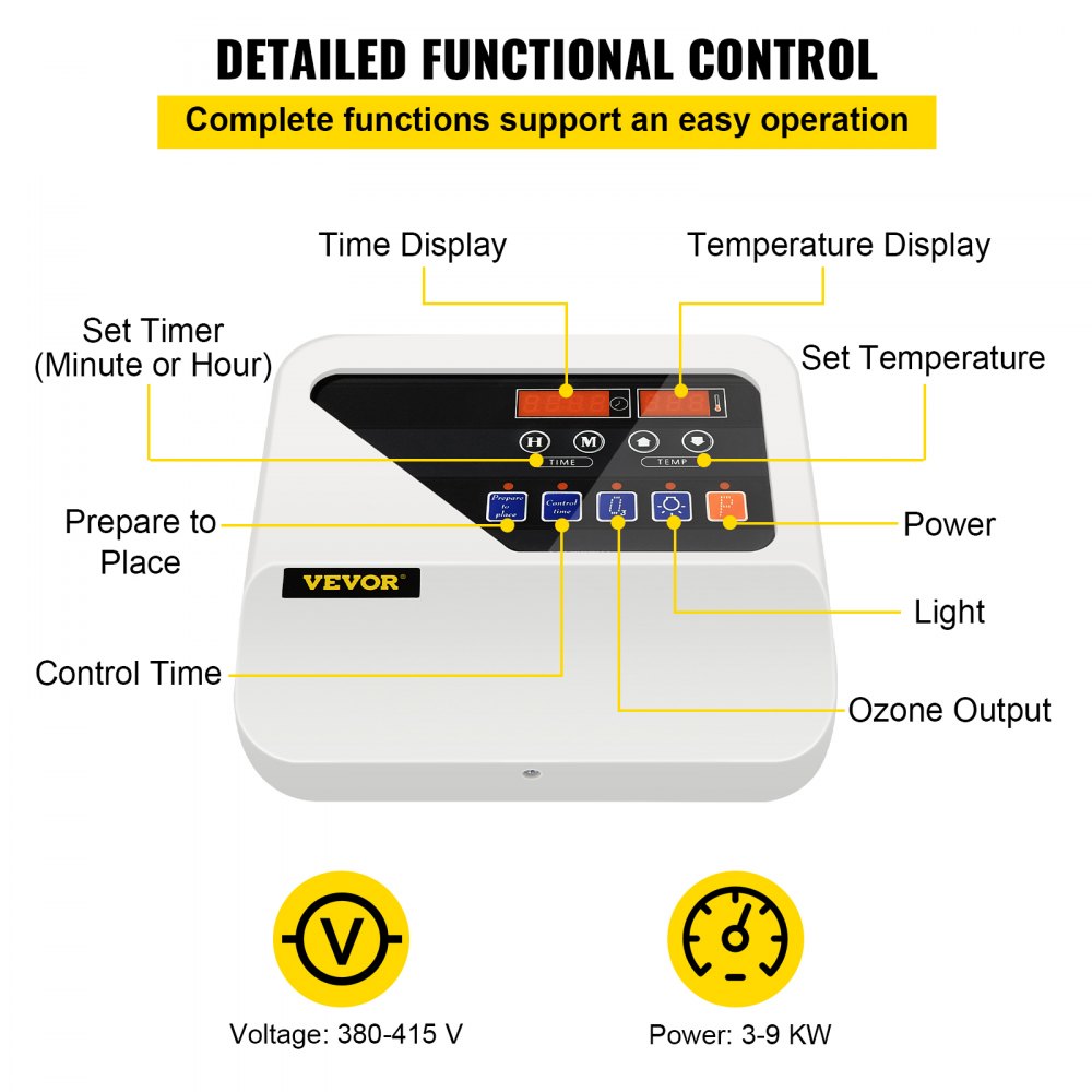 VEVOR 400V Saunakachel Bedieningseenheid, Digitale Saunakachel Controller, Digitaal Saunakachel Bedieningsdisplay met Externe Bedieningseenheid, 25 x 22 x 7,6 cm, Externe Digitale Controller voor Hotels en Sportscholen