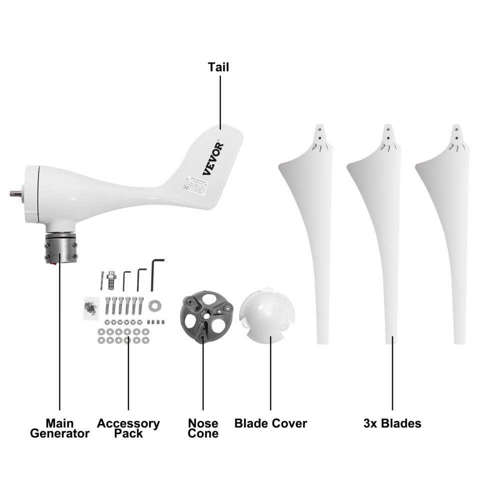 VEVOR Windturbinegenerator 400 W, 12 V elektrische MPPT-regelaar, 12 m/s windenergiecentrale met 3-bladige laadregelaar, windturbinegenerator voor stroomaanvulling.