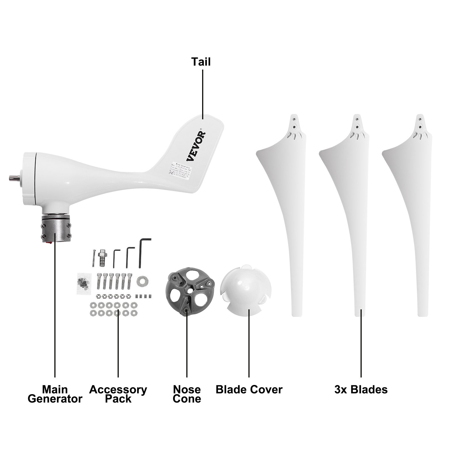 VEVOR Windturbinegenerator 400 W, 12 V elektrische MPPT-regelaar, 12 m/s windenergiecentrale met 3-bladige laadregelaar, windturbinegenerator voor stroomaanvulling.