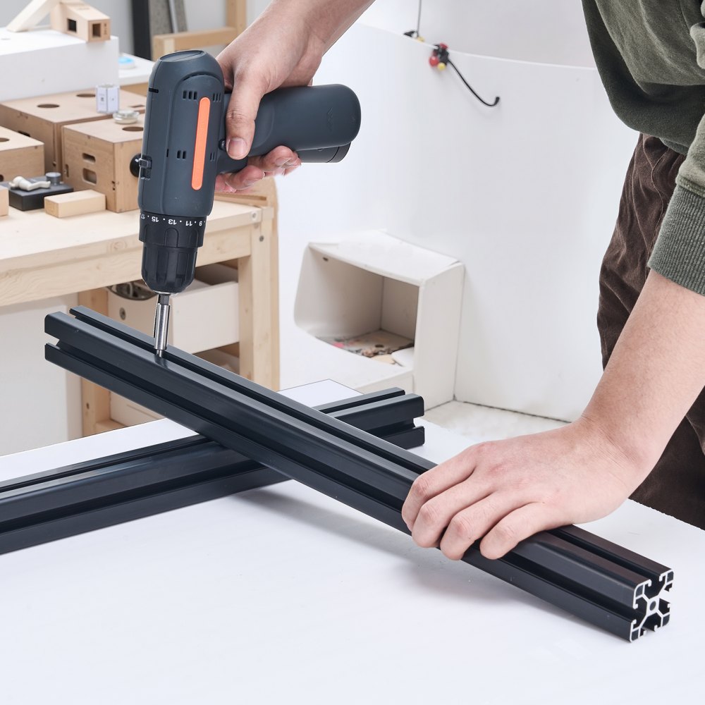 VEVOR Set van 4 600 mm T-sleuf 4040 aluminium extrusieprofielen, geanodiseerde Europese standaard lineaire rail, groefprofiel voor 3D-printer, CNC-machine DIY, lasergravering, zwart