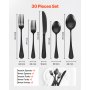 VEVOR 30-Piece Black Silverware Set, Food-Grade Stainless Steel Flatware Utensils for 6, Mirror Finished Cutlery Set, Dishwasher Safe Eating Tableware for Kitchen Home, Include Knife Fork Spoon