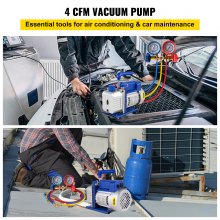 VEVOR Vacuum Pump Combo 4 Cfm 1/3HP Air Hvac R134A Kit Ac A/C Manifold Gauge,4CFM 1/3HP Rotary Vane Vacuum Pump R134A Manifold Gauge Charging
