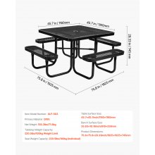 VEVOR Picknicktafel Weerbestendig Terras Eetmeubelen Stalen Tafel Kamperen Vierkant