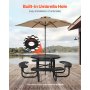 VEVOR Heavy-Duty Picnic Table, Outdoor Furniture Weather Resistant Patio Dining Set, Coated Steel Tables with Umbrella Hole, 46" Round Table and Bench Set, for Garden, Backyard, Porch (Black)