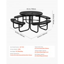 VEVOR Picknicktafel Weerbestendig Terras Eetmeubelset Stalen Tafel Kamperen Buiten