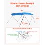 VEVOR 4 Bow Boat Bimini Tops, 600D Polyester Canopy with Aluminum Alloy Frame, Waterproof & Sun Shade Boat Awning Canopy with Storage Bag, 2 Support Poles, 4 Straps, 96"Lx(67"-72")Wx54"H, Pacific Blue