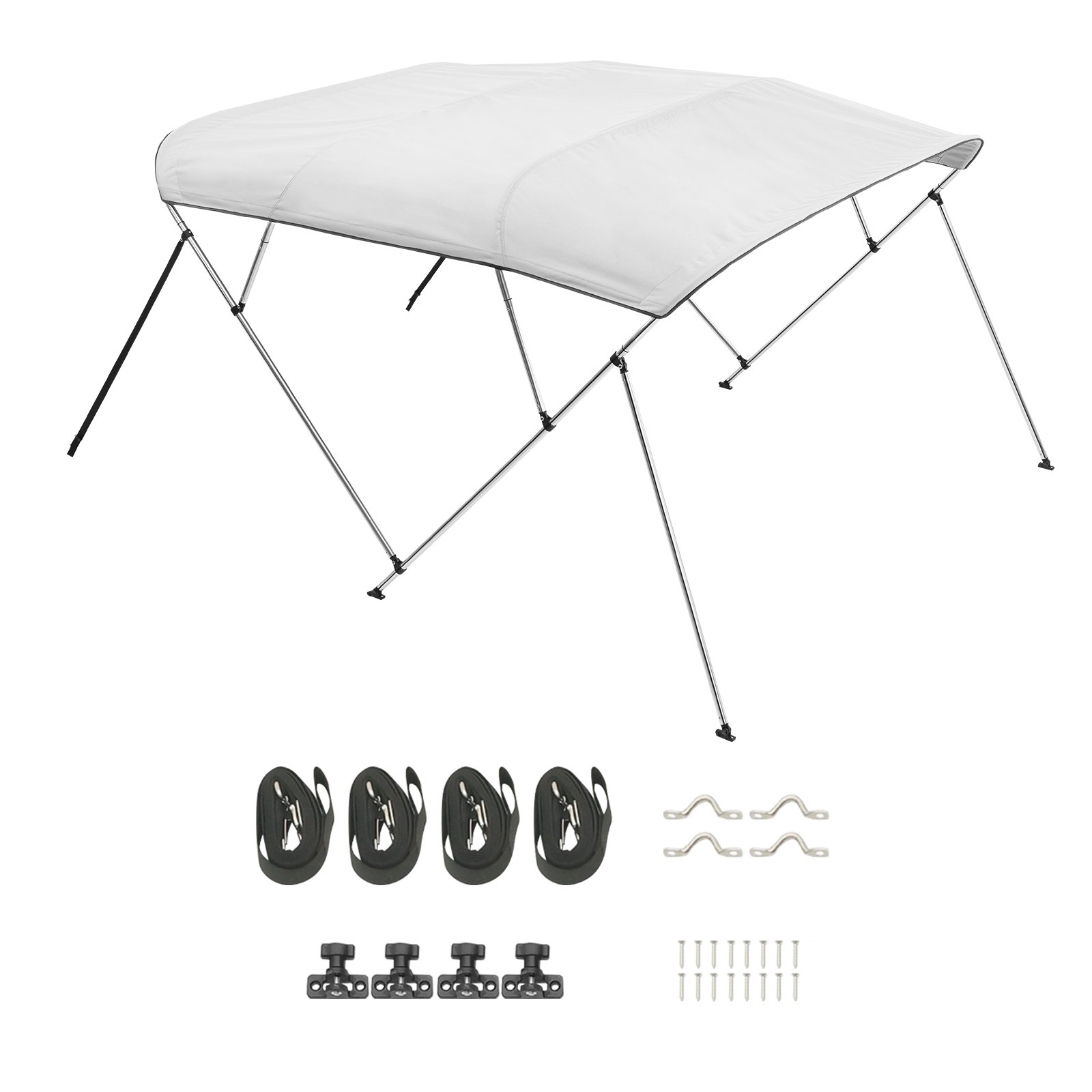 VEVOR Bimini Top Bootkap Zonnescherm (4 Bogen) Gemaakt van 600D Polyester met Aluminiumlegering Frame, Waterdichte Zonnescherm Bootluifel met Opbergtas, 201-213 cm (B) Lichtgrijs