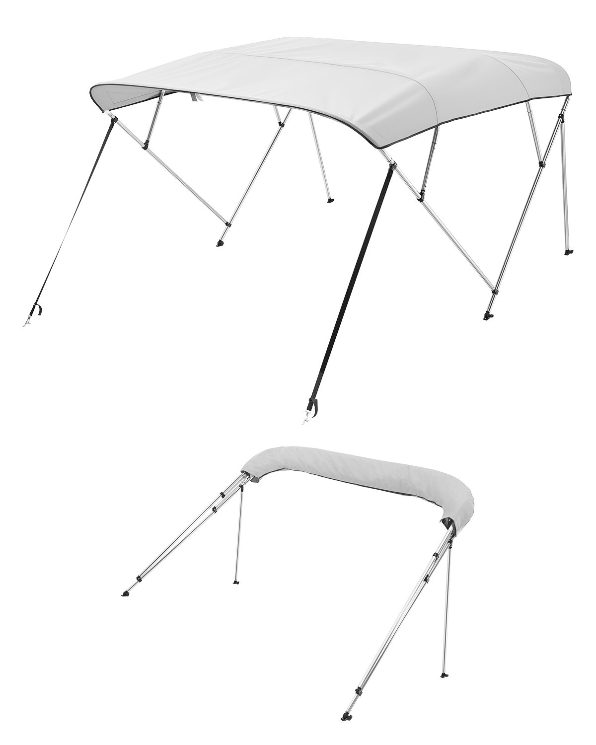 VEVOR Bimini Top Bootkap Zonnescherm (4 Bogen) Gemaakt van 600D Polyester met Aluminiumlegering Frame, Waterdichte Zonnescherm Bootluifel met Opbergtas, 216-229 cm Lichtgrijs