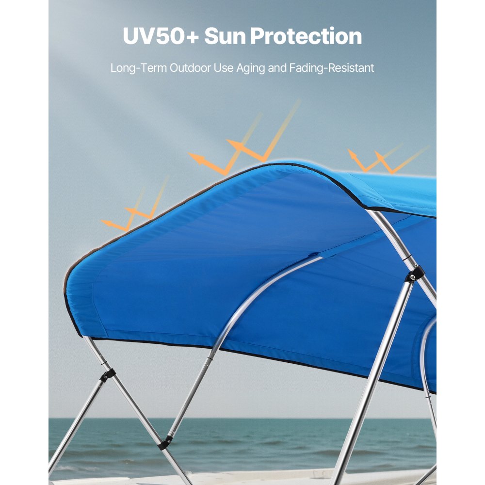 VEVOR 4 Bow Boat Bimini Tops, 600D Polyester Canopy, Waterproof & Sun Protection Boat Awning Canopy with Storage Bag, Bimini Top Replacement, 96"Lx(91"-96")W, Pacific Blue (Support Frame Not Included)